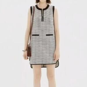 Madewell Black White Tweed Weave Zipper Front Stretch Shift Academia Dress 2